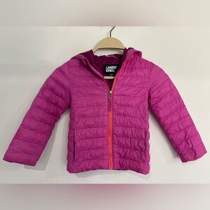 Lands' End Pink Puffer Jacket, Lightweight with Hood, Quilted, Girls XXS (2-3)